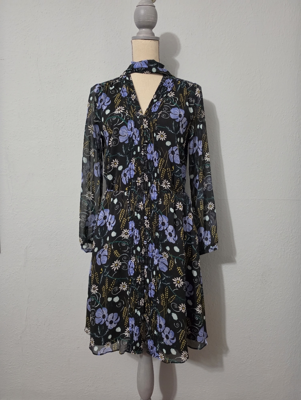 Banana Republic Floral Tie-Neck Moonless Night Dress Small